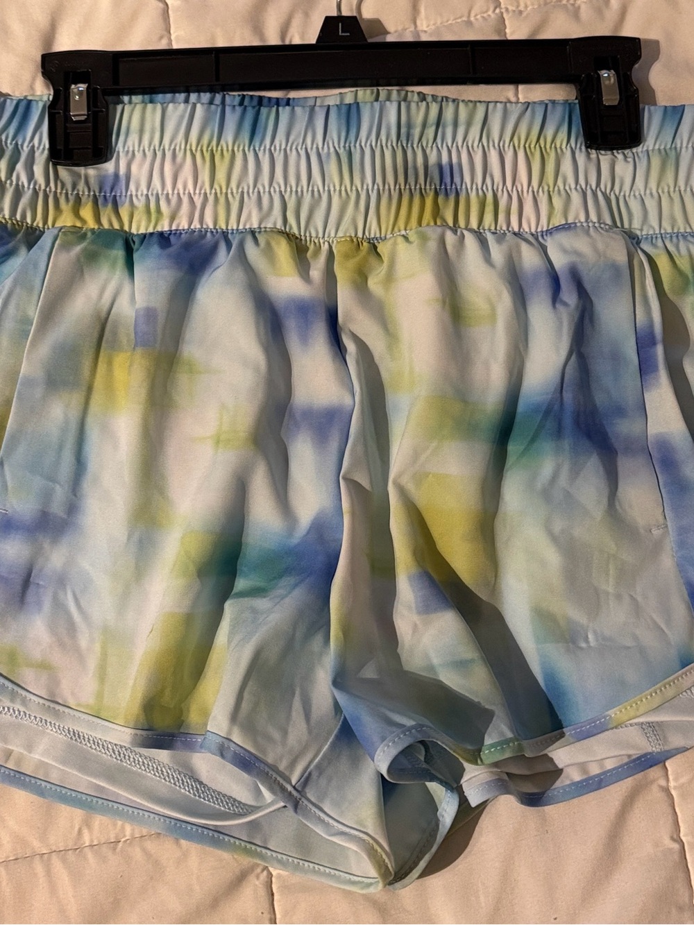 Nwt Avia Light Blue and Yellow Watercolor Athletic Shorts size M.